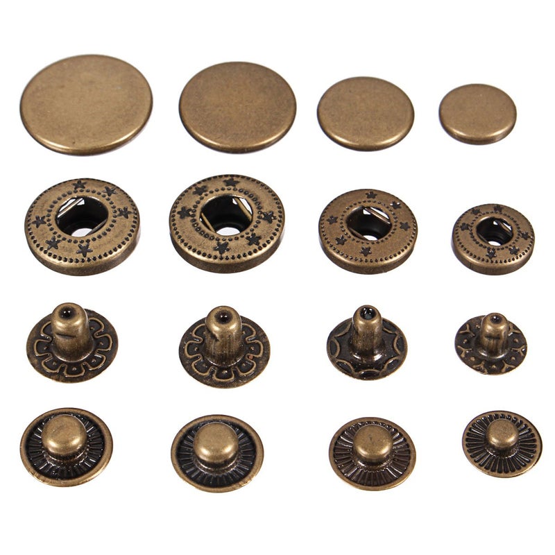 BetterJonny 30 Sets Heavy Duty Snap Fasteners, BetterJonny 15mm Antique Brass Poppers Press Stud Rivet for Leather Craft Sewing Clothing - Image 2
